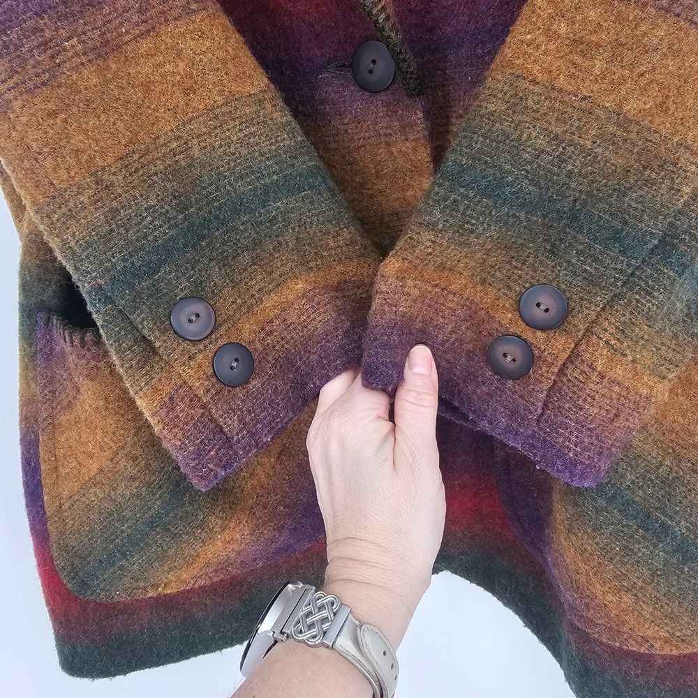 Vintage 90s Southwestern Wool Blanket Jacket L Shawl Collar Aztec Boxy Oversized - Picture 4 of 9